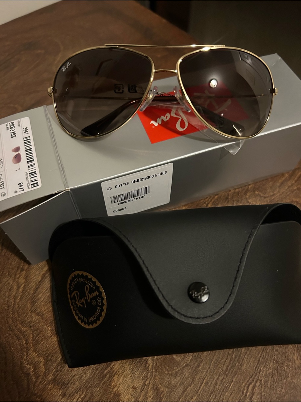 Ray-Ban Gold Frame Brown Gradient Lens Aviator Sunglasses